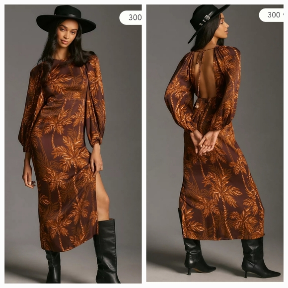 Farm Rio Long-Sleeve Low-Back Printed Midi Dress - Picture 1 of 5